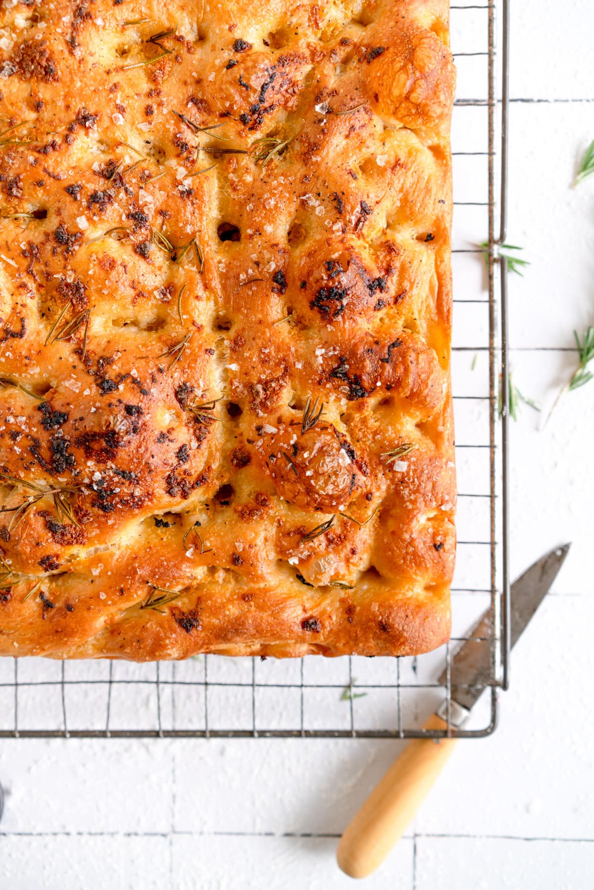 corner shot of baked focaccia