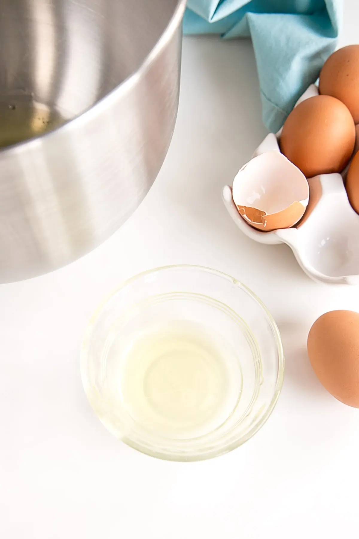 Egg white in a small bowl.