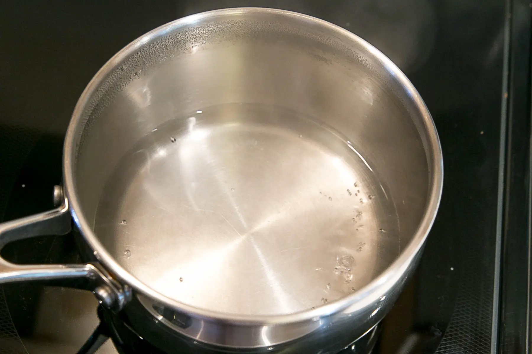 Pot with simmering water.