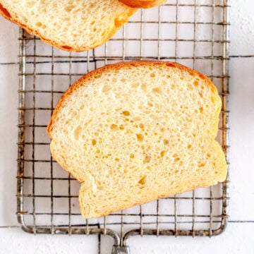 slice of white bread on rack