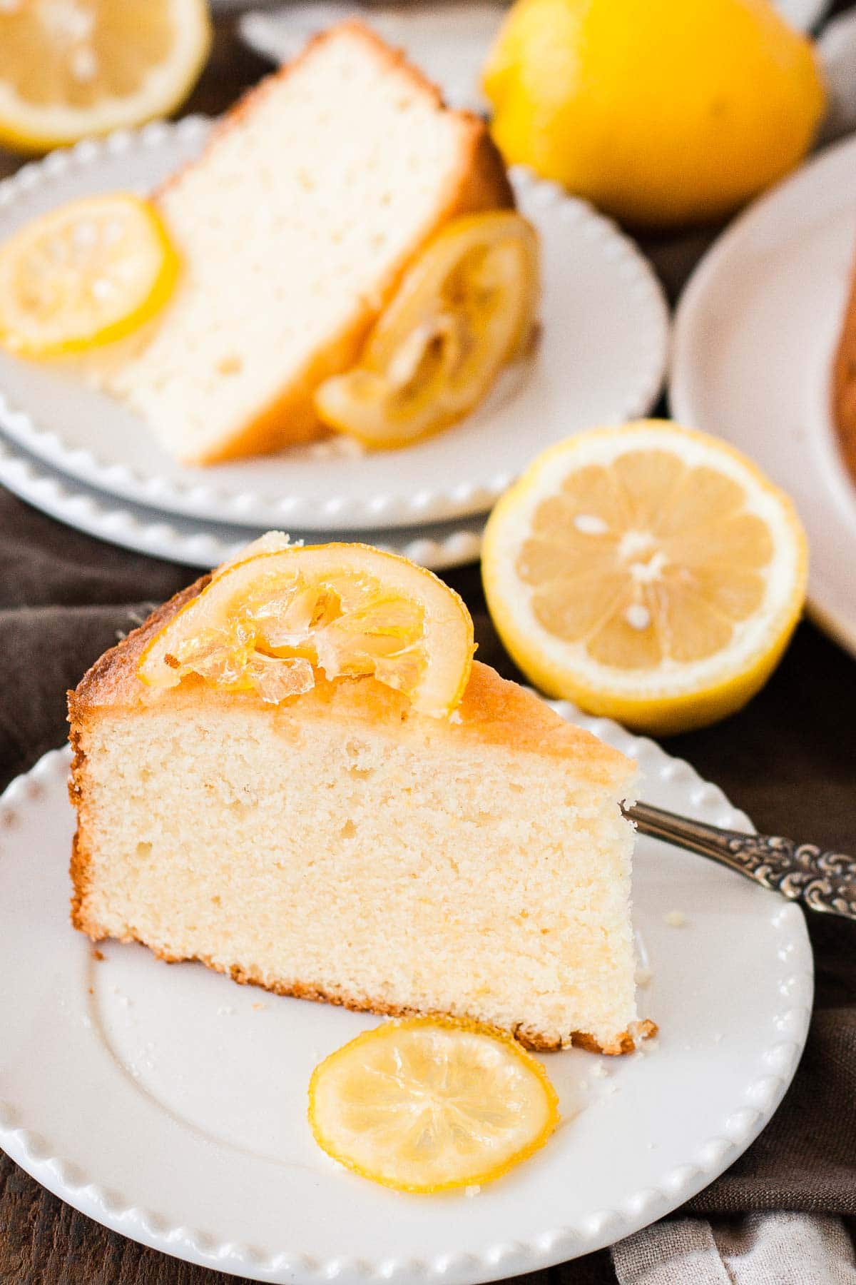 Slice of cake on a plate.