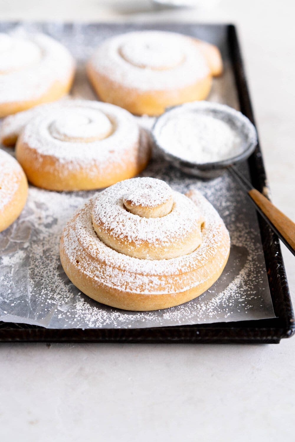 Sourdough Mallorcas from Bryan Ford's new book, New World Sourdough. These are a sourdough variation on Pan de Mallorca, and are sweet and lightly flavoured with lemon. They are the perfect sweet treat, and have the most amazing sourdough flavour.