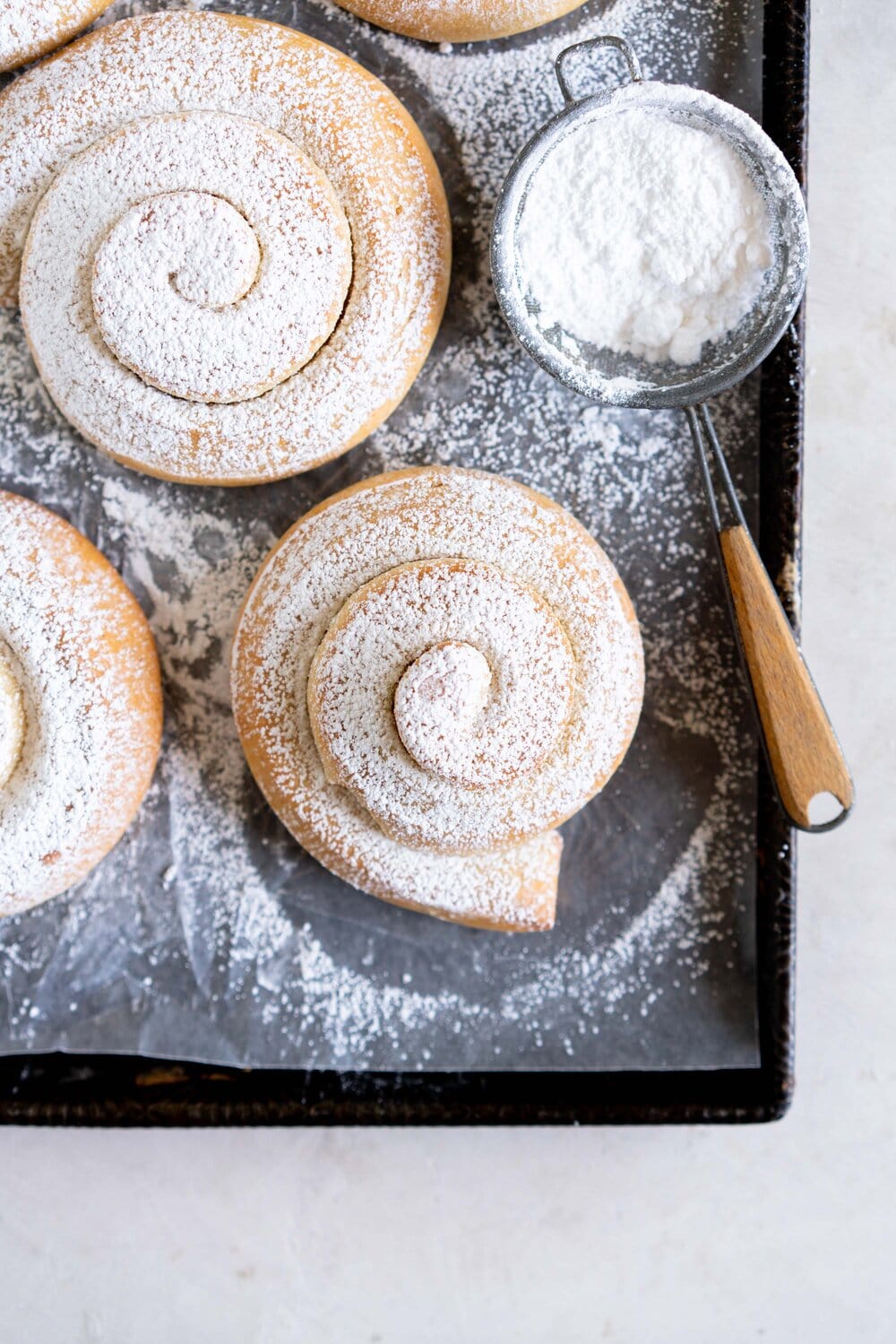 Sourdough Mallorcas from Bryan Ford's new book, New World Sourdough. These are a sourdough variation on Pan de Mallorca, and are sweet and lightly flavoured with lemon. They are the perfect sweet treat, and have the most amazing sourdough flavour.