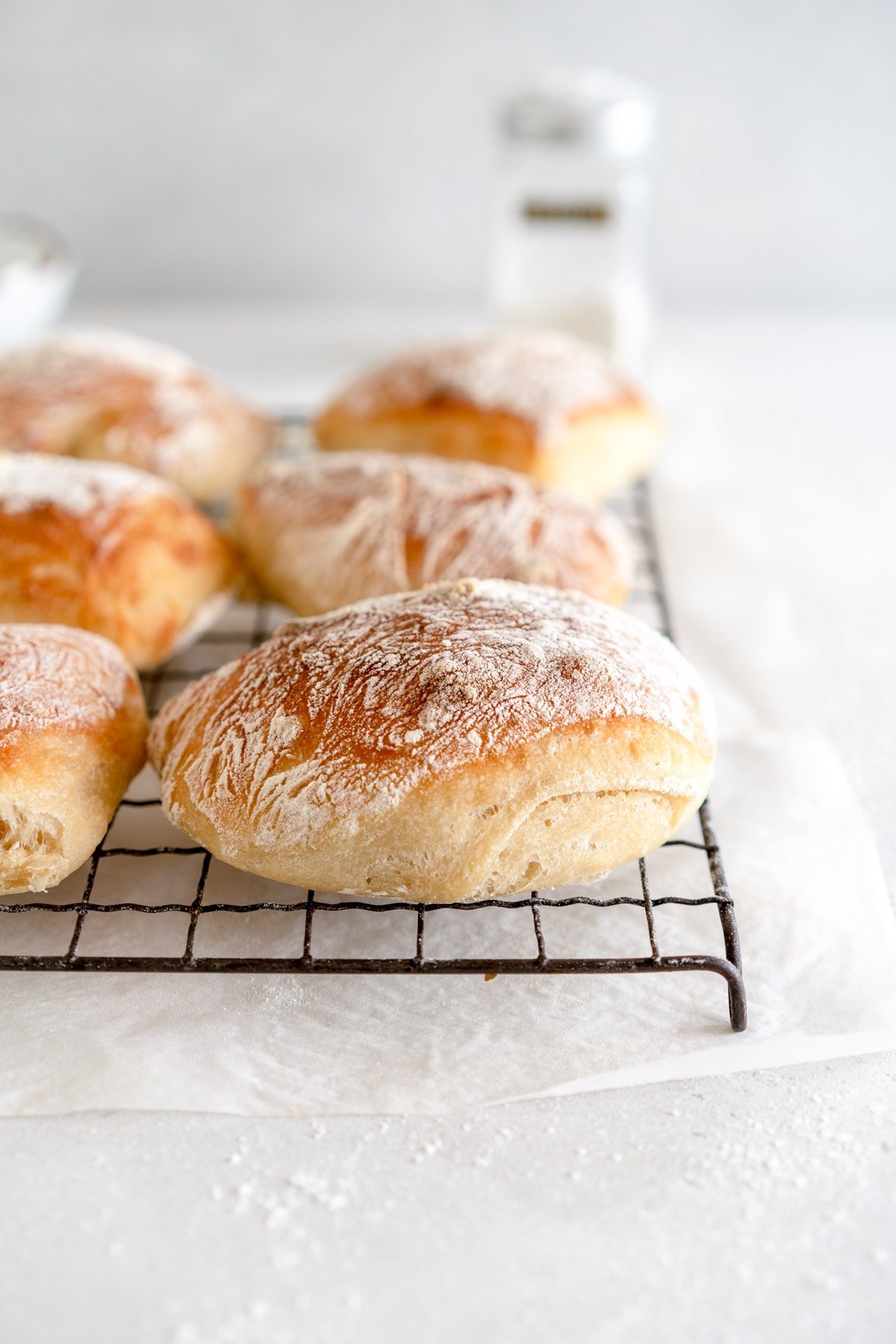 ciabatta roll on cooling rack