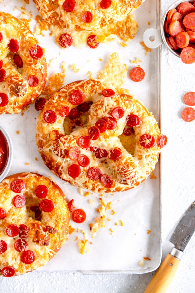 Pizza Pretzel on pan
