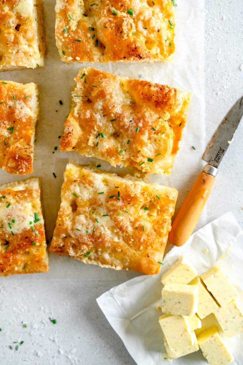 pieces of baked cheesy garlic bread