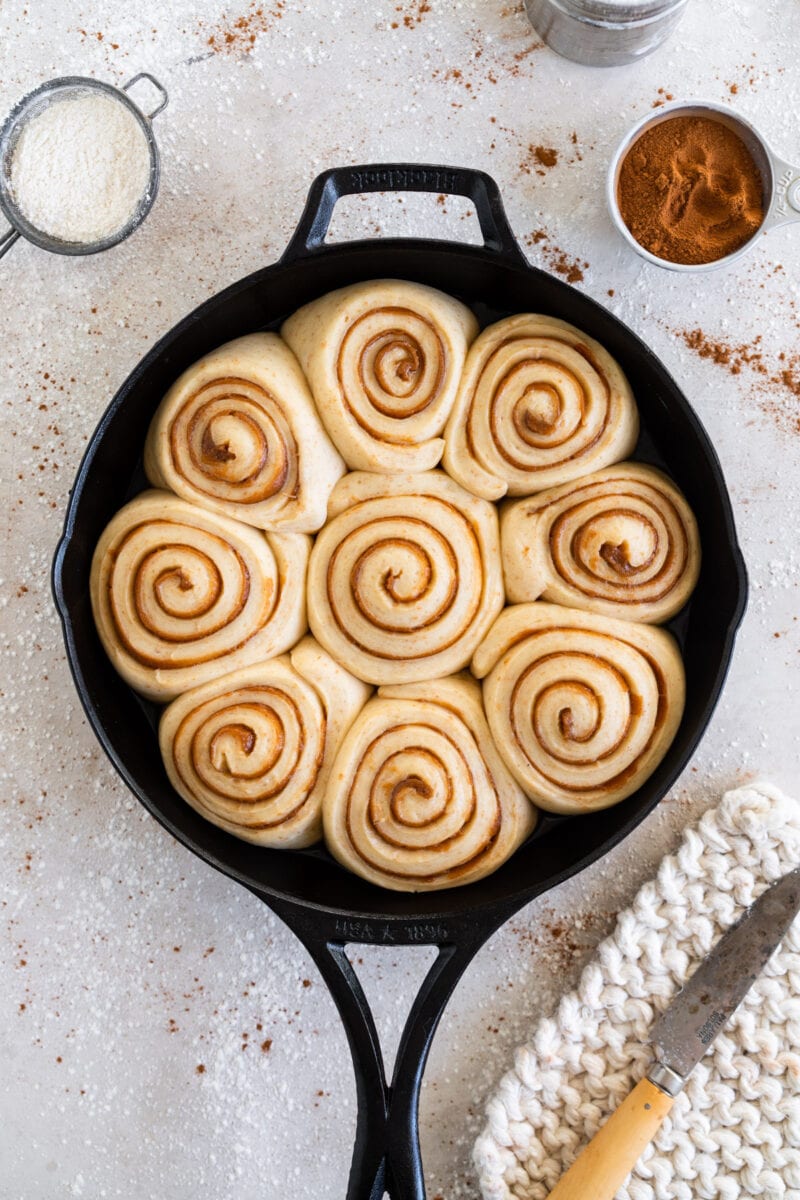 Sourdough cinnamon rolls ready to be baked