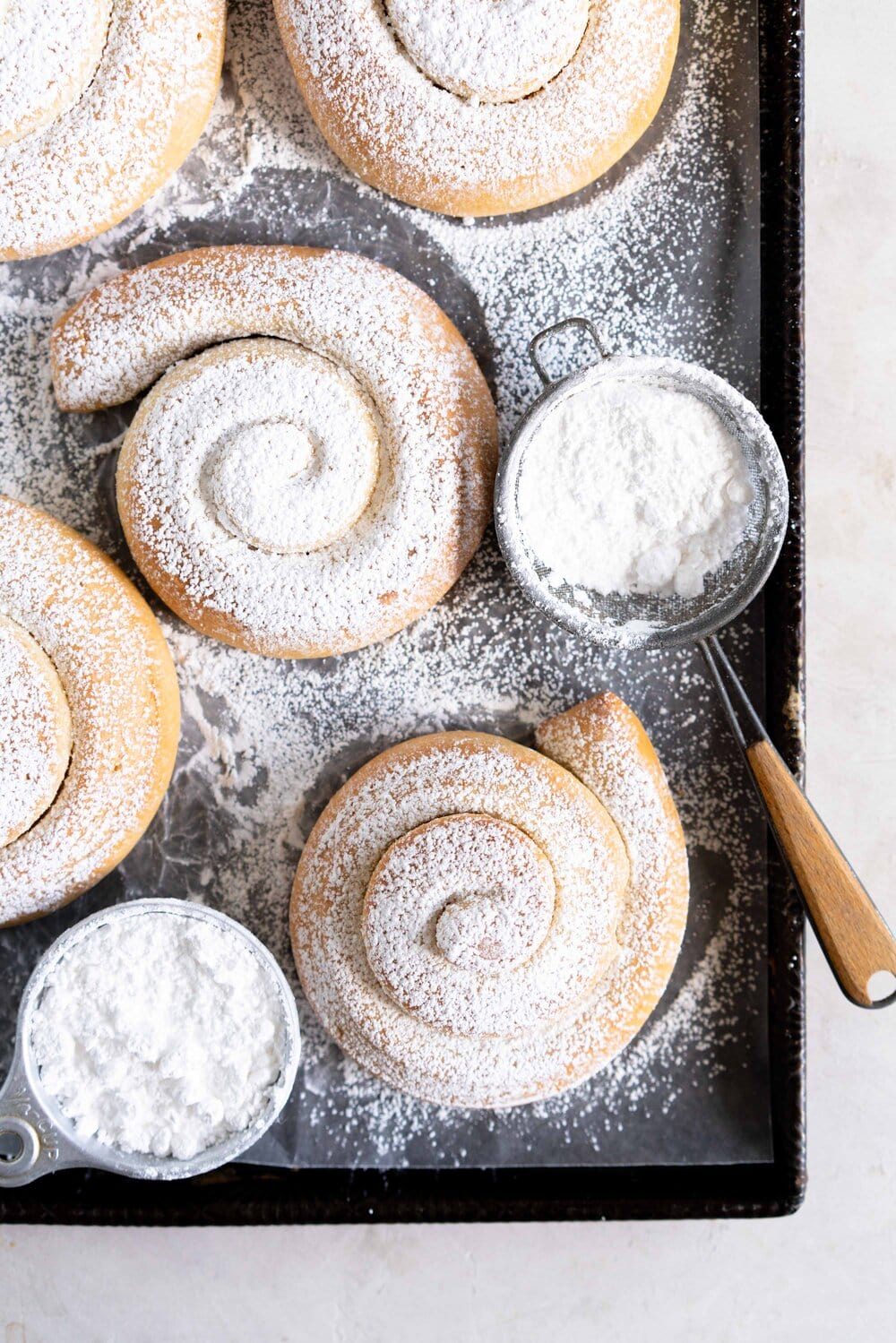 Sourdough Mallorcas from Bryan Ford's new book, New World Sourdough. These are a sourdough variation on Pan de Mallorca, and are sweet and lightly flavoured with lemon. They are the perfect sweet treat, and have the most amazing sourdough flavour.